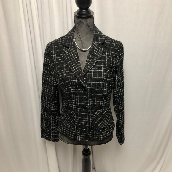 Studio Y Jacket Womens Size 9 - 10 Black White Plaid Lined Pockets Blazer Career - Picture 1 of 7